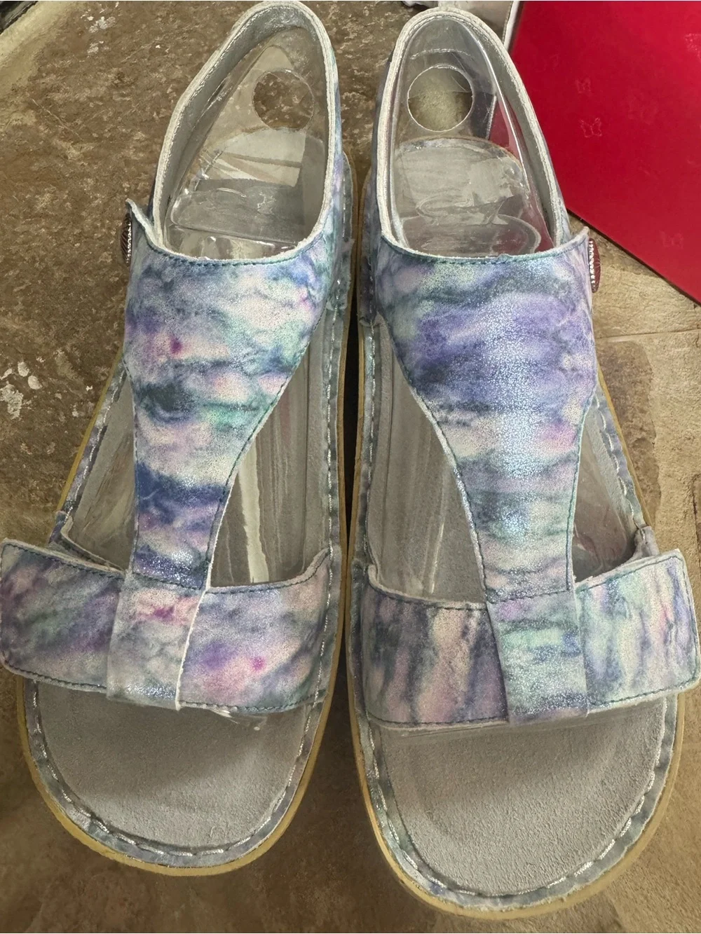 Alegria Kendra Iridescent Purple Blue Silver watercolor Tie-Dye Platform Sandal